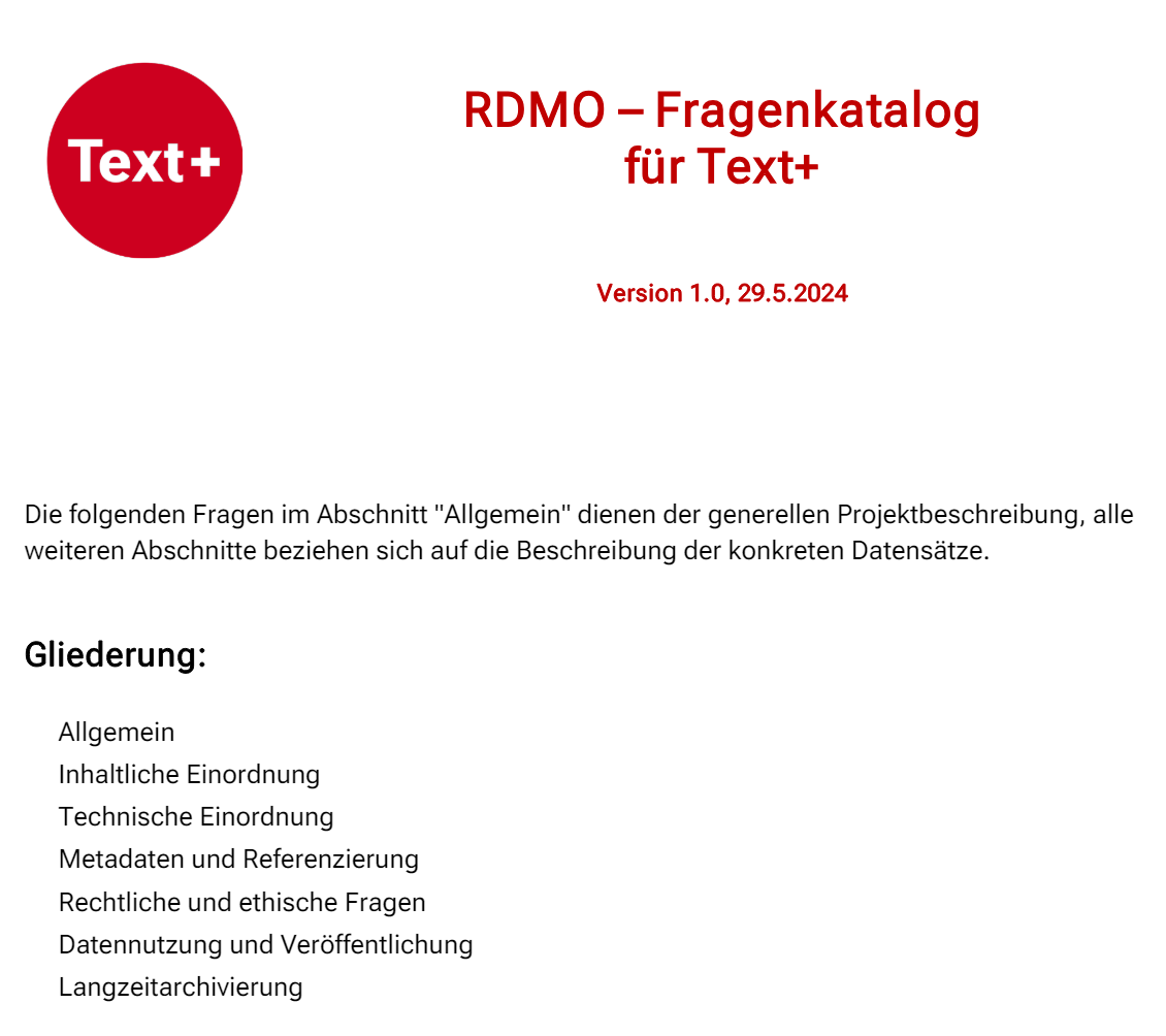 RDMO-Fragenkatalog für Text+