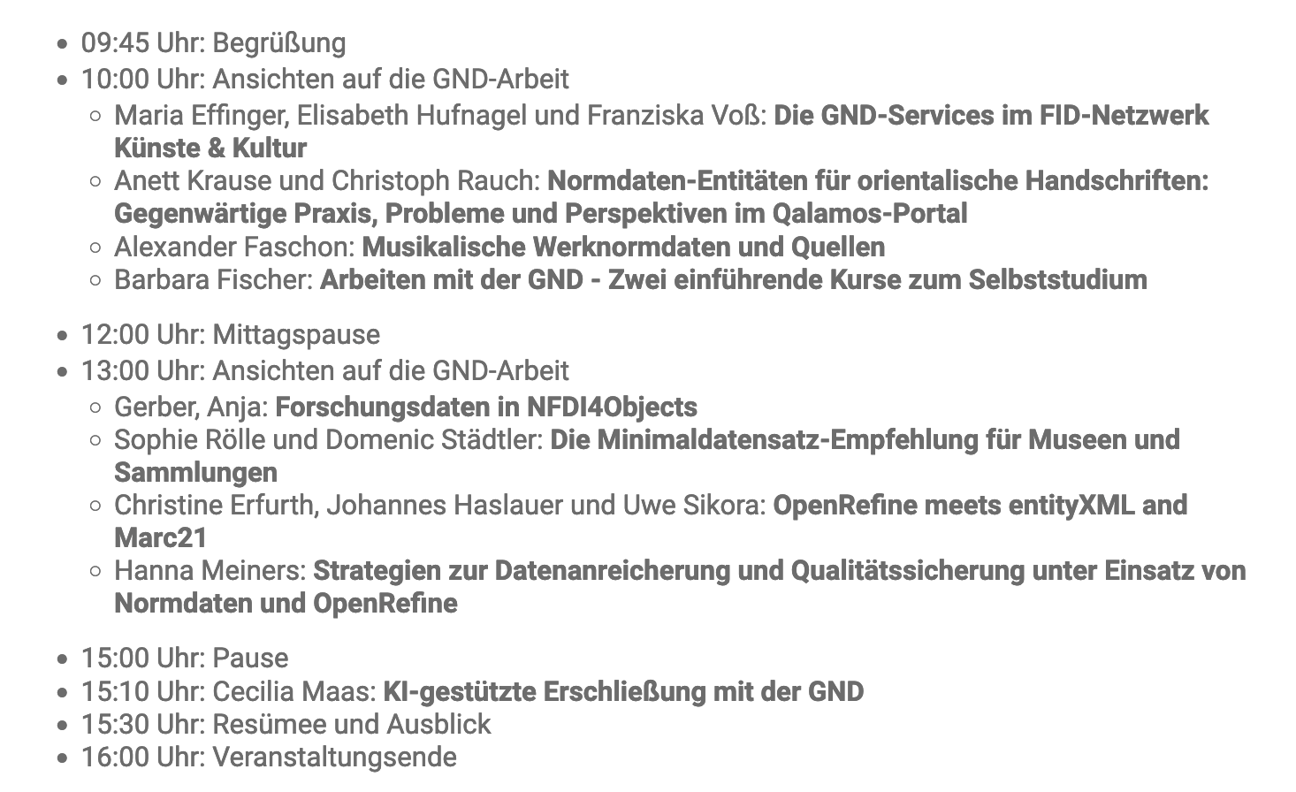 Die Beiträge zum GND-Forum im Programm