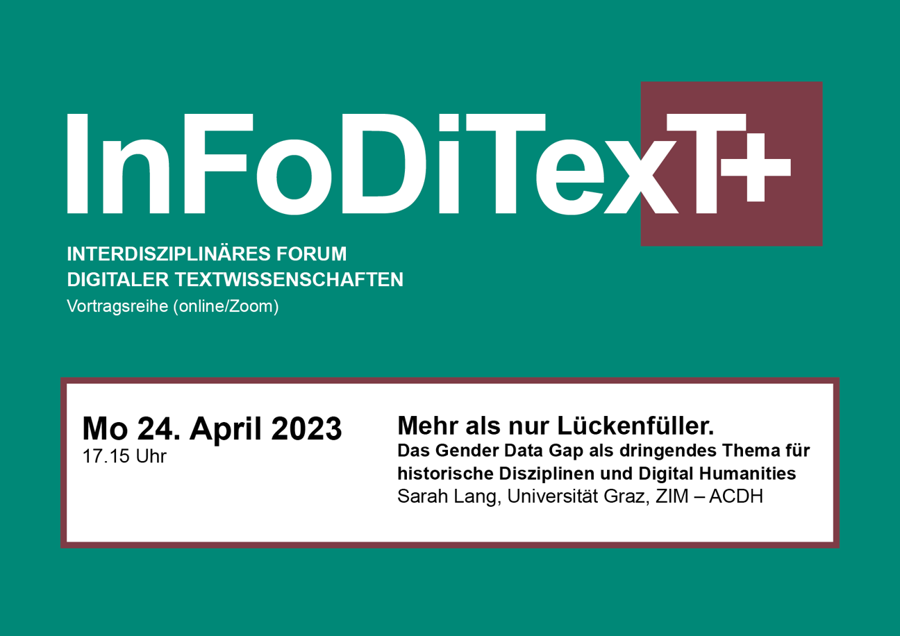 Featured image for InFoDiTexT+ Vortrag: Mehr als nur Lückenfüller. Das Gender Data Gap als dringendes Thema für historische Disziplinen und Digital Humanities