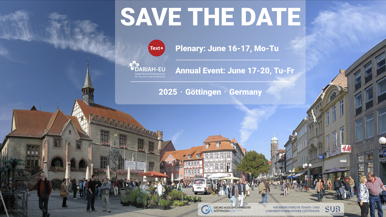 Featured Image for Event Save the Date – Text+ Plenary und DARIAH-EU Annual Event