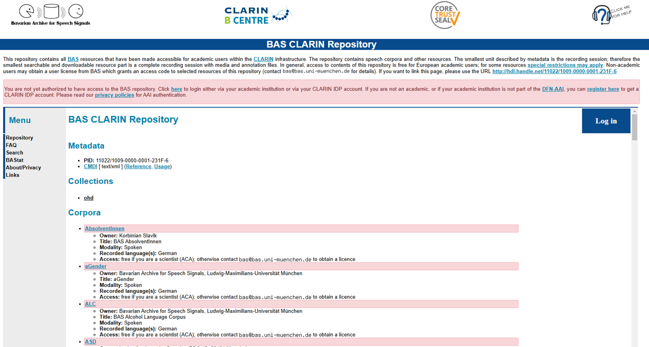 Thumbnail for service BAS CLARIN Repository