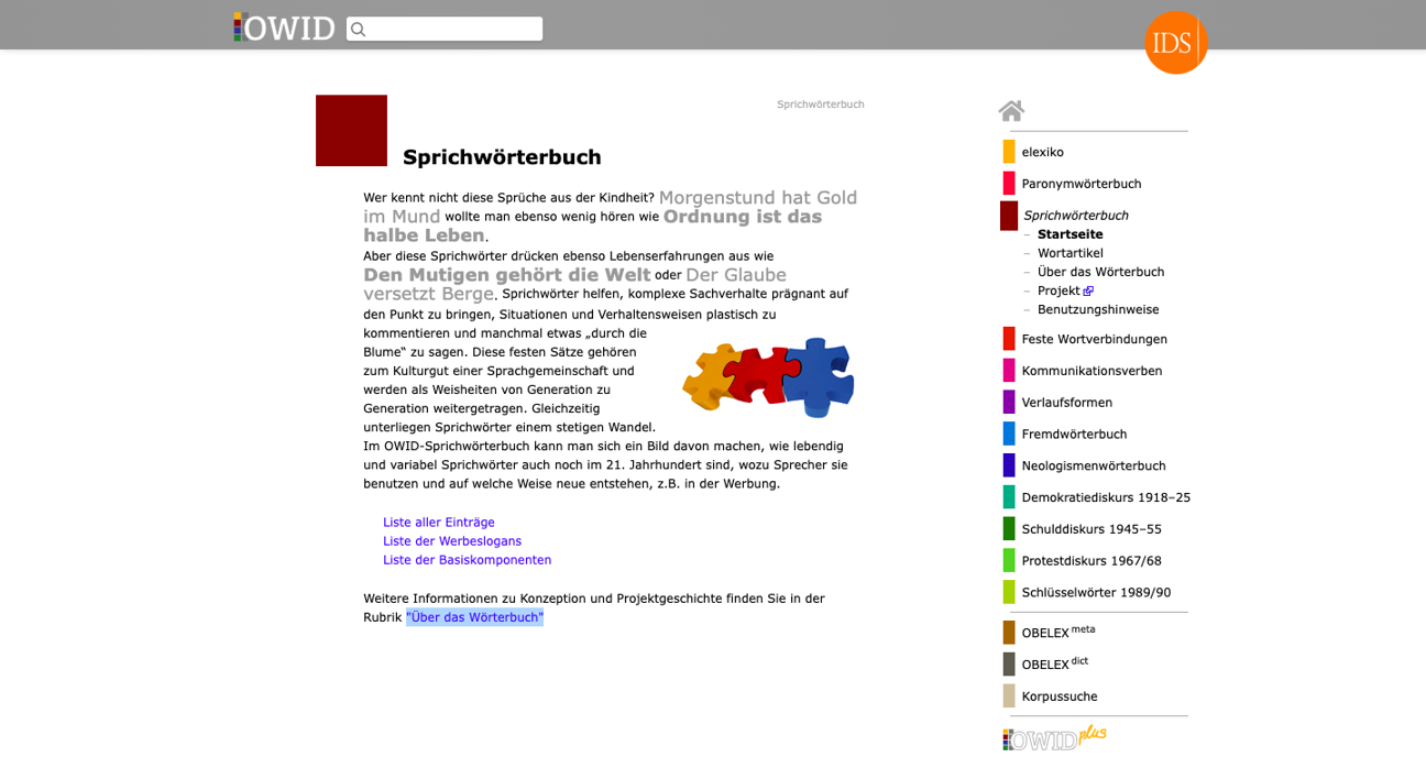 Thumbnail for service OWID – Sprichwörterbuch