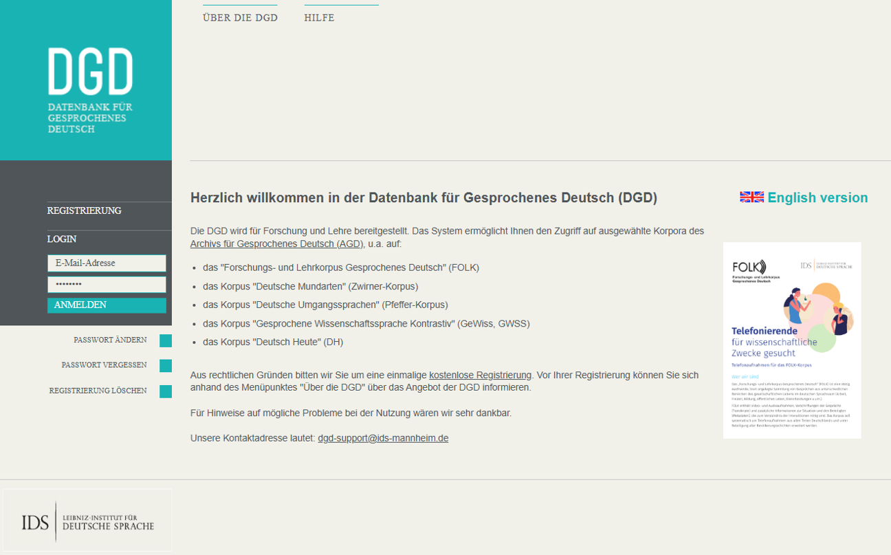 Thumbnail for service Datenbank für Gesprochenes Deutsch (DGD)