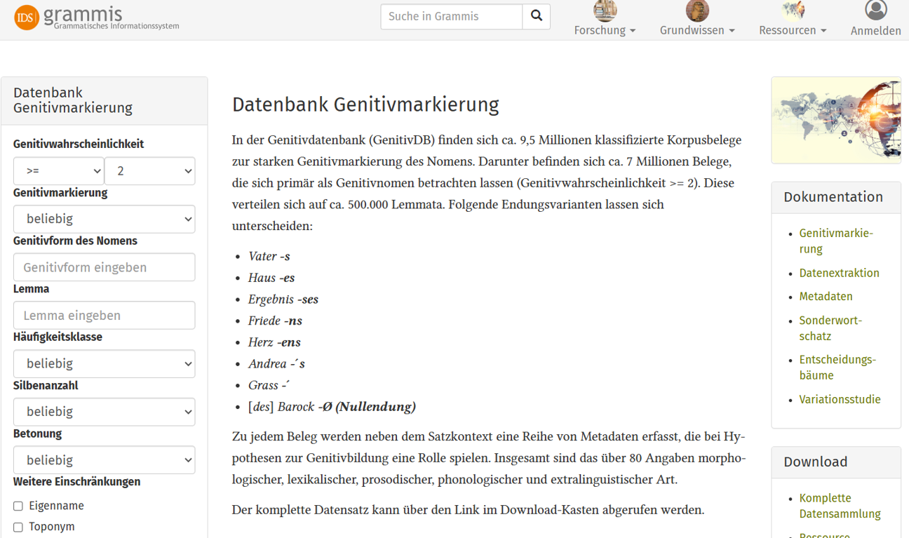 Thumbnail for service grammis - Genitivdatenbank