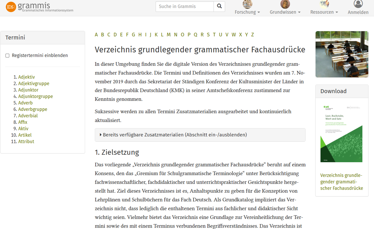 Thumbnail for service grammis - Schulterminologie