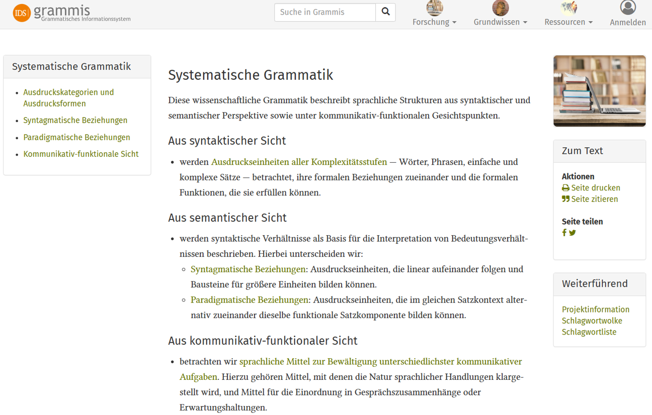 Thumbnail for service grammis - Systematische Grammatik