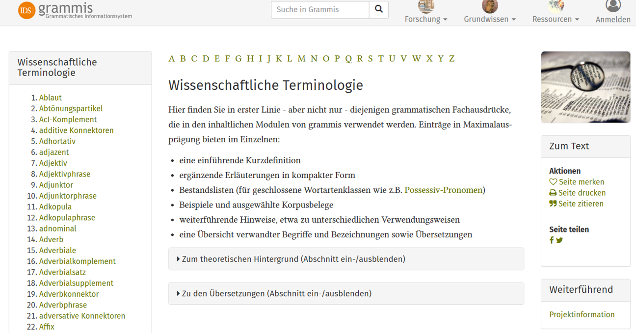 Thumbnail for service grammis - Wissenschaftliche Terminologie
