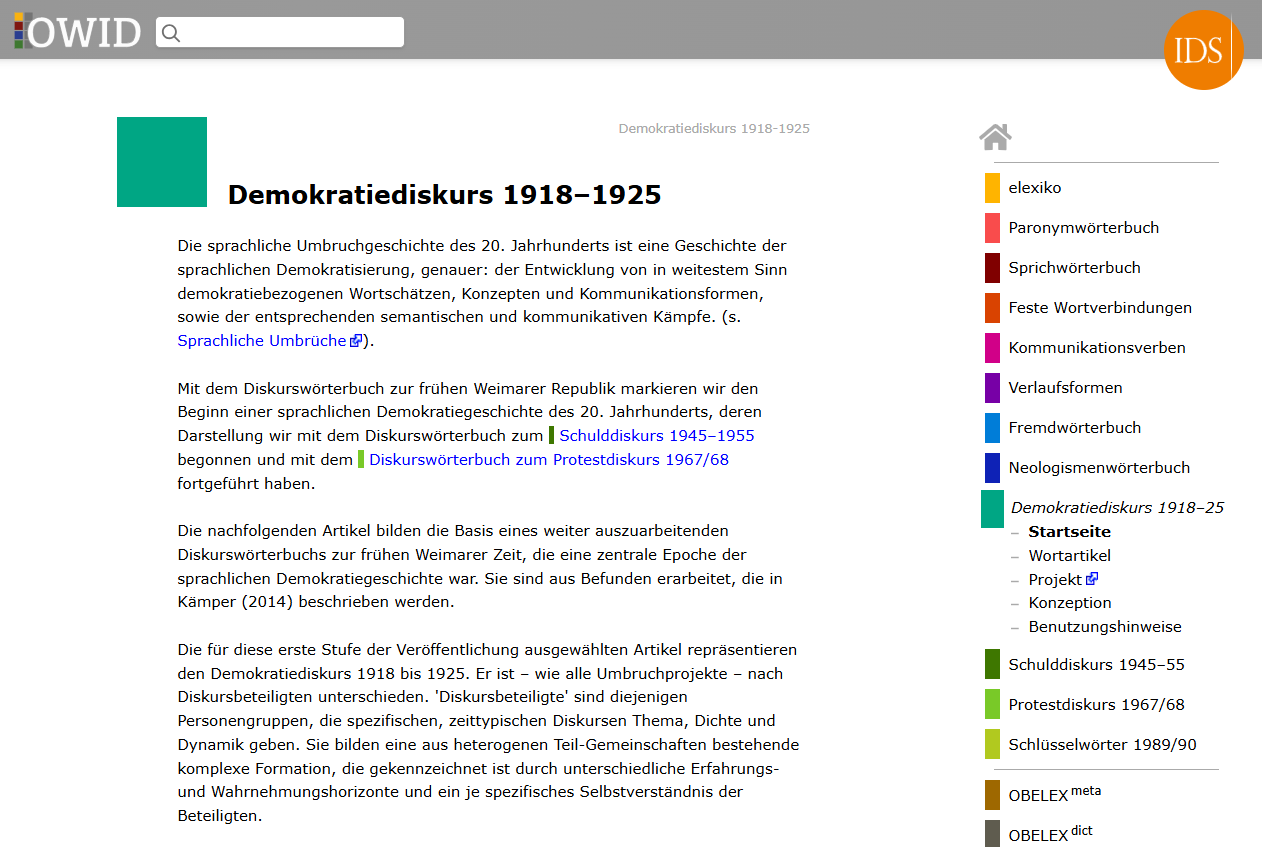 Thumbnail for service OWID - Demokratiediskurs 1918–1925