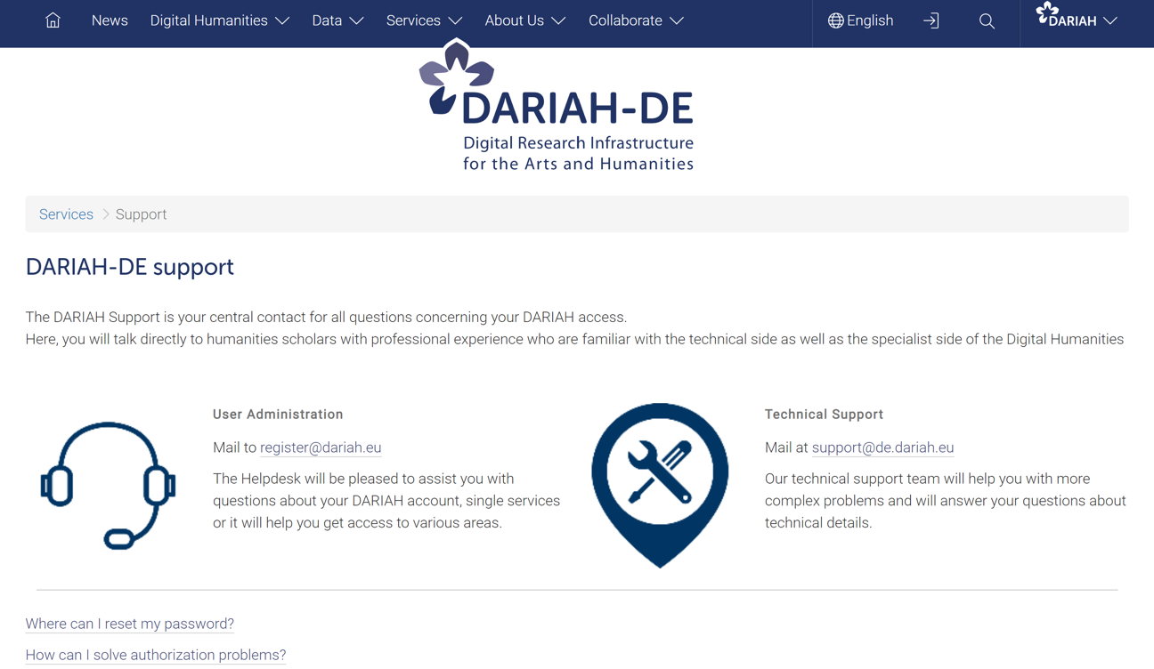 Thumbnail for service DARIAH-DE Helpdesk (DARIAH-EU, CLARIAH-DE, Text+)