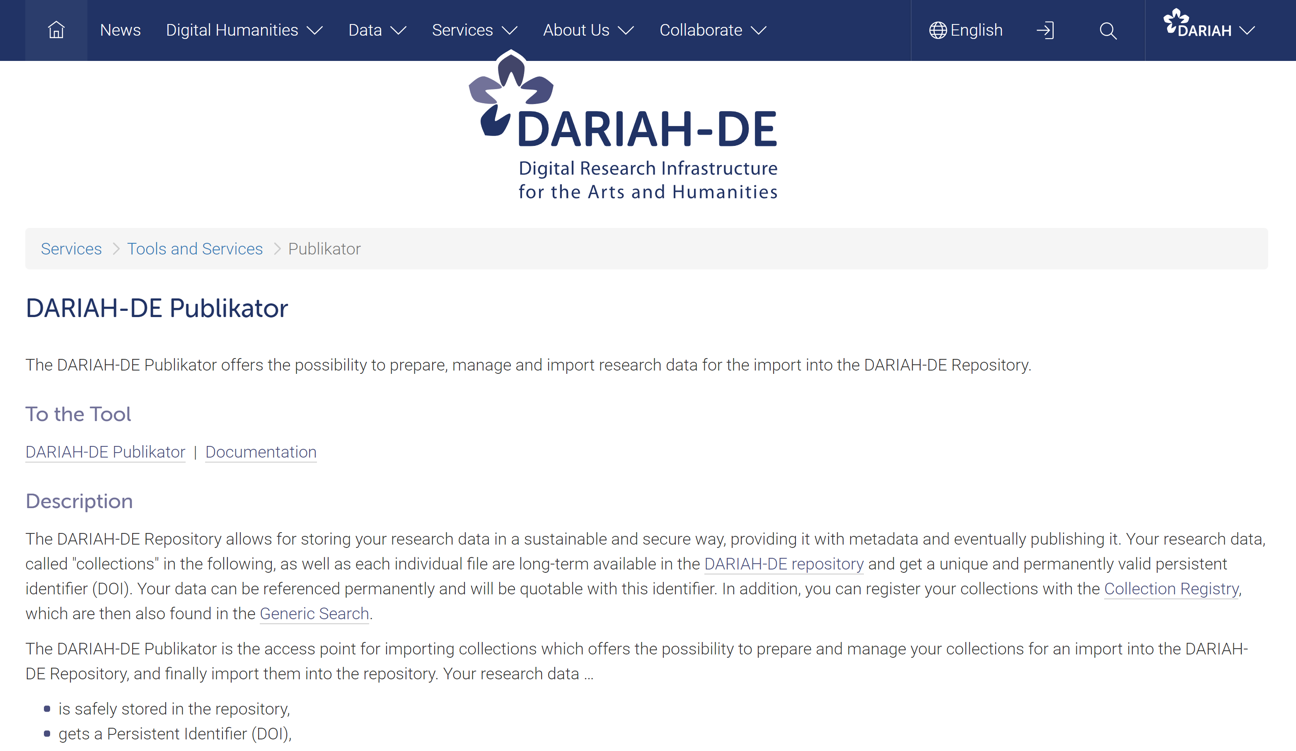 Thumbnail for training material DARIAH-DE Publikator Tutorial