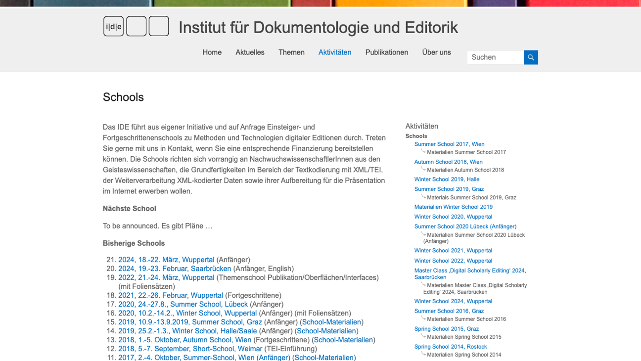 Thumbnail for training material Einsteiger- und Fortgeschrittenenschools zu Methoden und Technologien digitaler Editionen / Beginner and Advanced Schools on Methods and Technologies for Digital Editions
