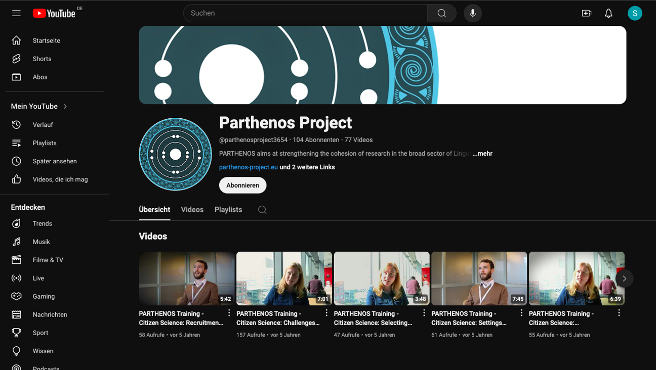 Thumbnail for training material Parthenos Project - YouTube Channel