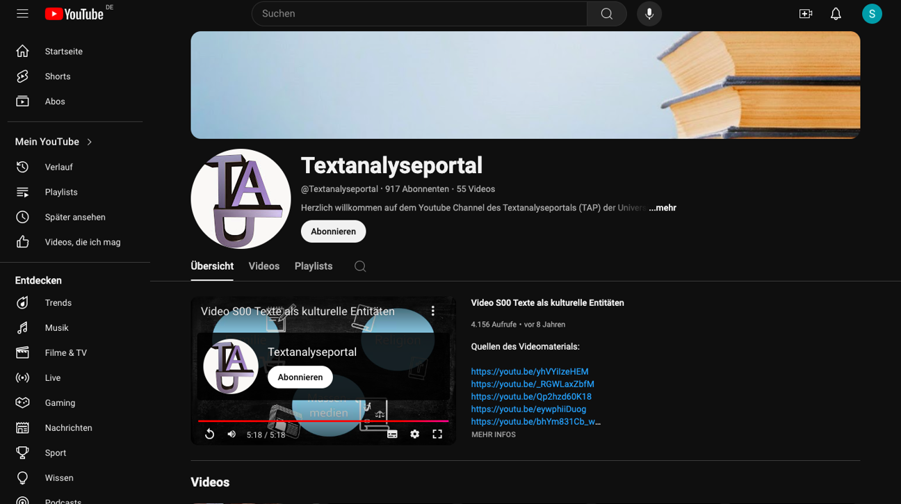 Thumbnail for training material Textanalyseportals (TAP) - YouTube Channel (Text Analysis Portal (TAP))